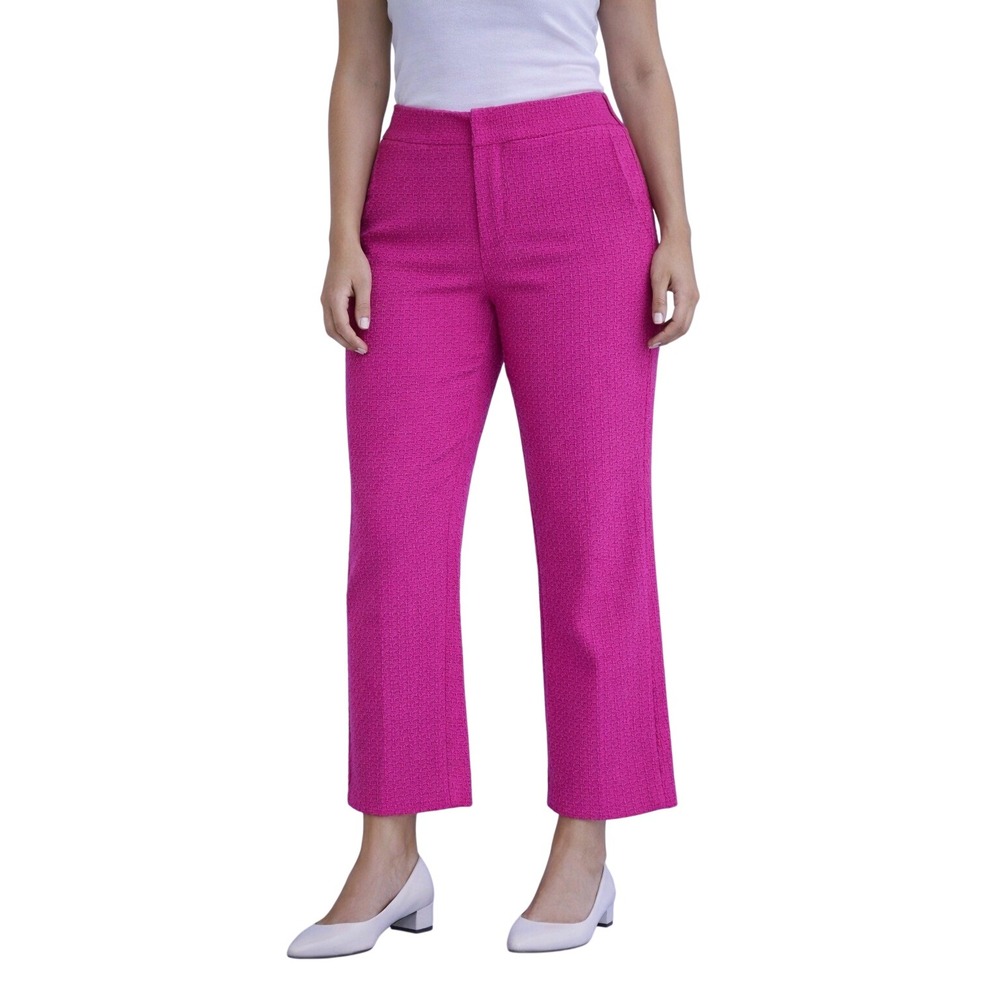 ZARA Textured / Woven Cropped Flare Pants Fuchsia Pink Women's Size‎ Large